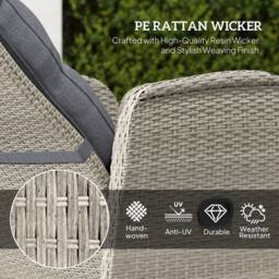 OUTSUNNY 3 Pieces Rattan Bistro Set with Cushions for Outdoor, Grey - thumbnail 4