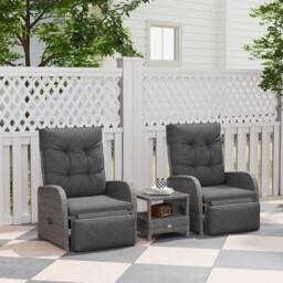 OUTSUNNY 3 Pieces Rattan Bistro Set with Cushions for Outdoor, Grey - thumbnail 1