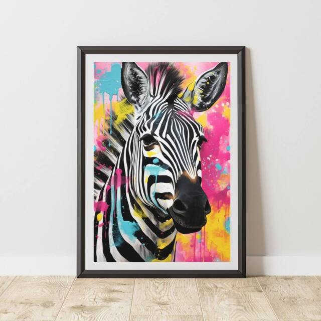 60 SECOND MAKEOVER Zebra Pop Art Prints For Walls Urban Street Art Aesthetic Posters - Size: A4 - image 1