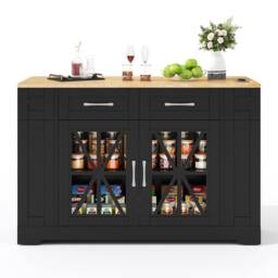 Merax Mobile Kitchen Island Trolley with Foldable Tabletop, Storage Cabinet in Black - thumbnail 9