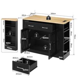 Merax Mobile Kitchen Island Trolley with Foldable Tabletop, Storage Cabinet in Black - thumbnail 7