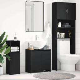Berkfield Home Bathroom Cabinet Black 60x33x61 cm Engineered Wood - Size: 60 x 33 x 61 cm - thumbnail 2
