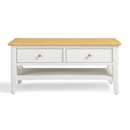 FurnitureboxUK Belle 2 Drawer Rectangular Solid Oak Wood & Cream Coffee Table - thumbnail 3
