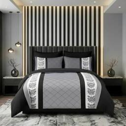 Pamposh Luxurious Duvet cover Set Reversible Bedding Sets in Grey - Size: Double - thumbnail 1
