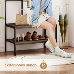 Gymax Industrial Coat Rack With Shoe Bench & Wall Grid Panel For Entry Way in Brown - thumbnail 8