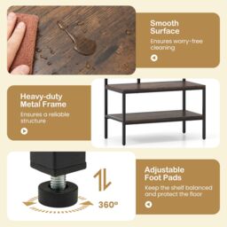 Gymax Industrial Coat Rack With Shoe Bench & Wall Grid Panel For Entry Way in Brown - thumbnail 6