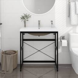 Berkfield Home Bathroom Washbasin Frame with Built-in Basin Black Iron - thumbnail 2