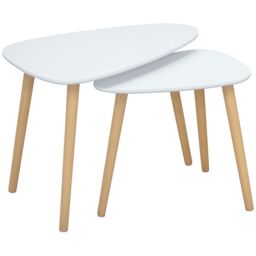 HOMCOM Side Table Set of 2 Nested Coffee Table with Solid Wood Legs in White - thumbnail 2