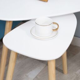 HOMCOM Side Table Set of 2 Nested Coffee Table with Solid Wood Legs in White - thumbnail 8