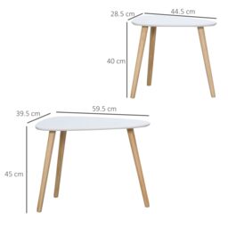 HOMCOM Side Table Set of 2 Nested Coffee Table with Solid Wood Legs in White - thumbnail 3