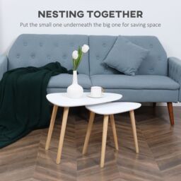 HOMCOM Side Table Set of 2 Nested Coffee Table with Solid Wood Legs in White - thumbnail 4