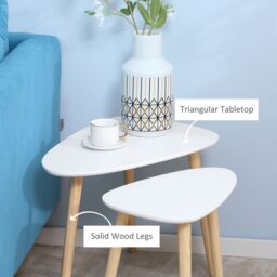 HOMCOM Side Table Set of 2 Nested Coffee Table with Solid Wood Legs in White - thumbnail 6