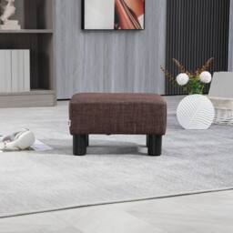Havendro Chic Linen Fabric Footstool Ottoman Cube with 4 Plastic in Brown - thumbnail 5