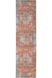 Kukoon Terracotta Distressed Hallway Runner Rug Non Slip & Washable - Size: 60 cm x 240 cm - thumbnail 1