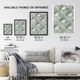 Artery8 Green Geometric Pattern Vintage Framed Wall Art Print Overbeck in Grey - Size: A4 - thumbnail 3