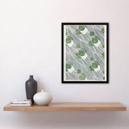 Artery8 Green Geometric Pattern Vintage Framed Wall Art Print Overbeck in Grey - Size: A4 - thumbnail 4