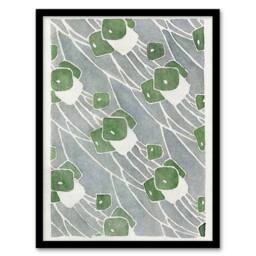 Artery8 Green Geometric Pattern Vintage Framed Wall Art Print Overbeck in Grey - Size: A4 - thumbnail 1
