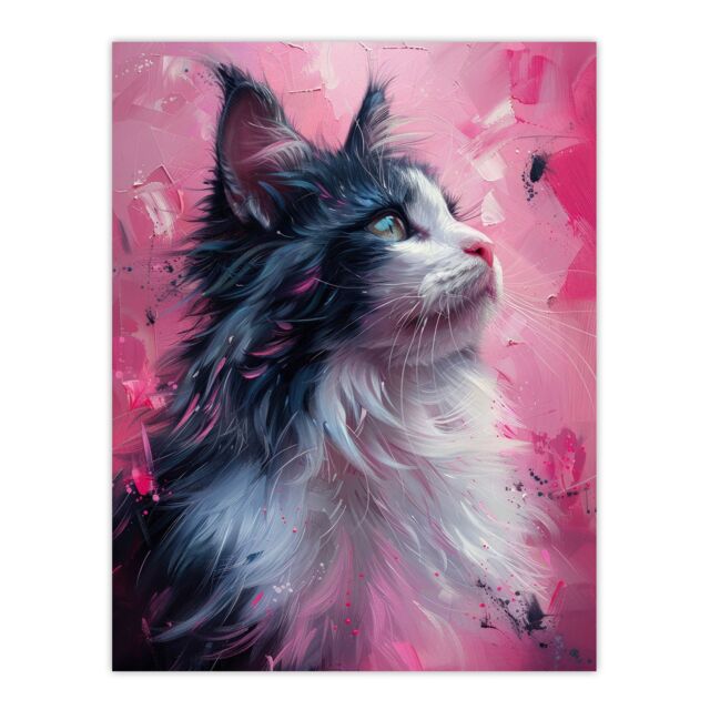"Artery8 Wall Art Print Maine Coon Cat in Hot Pink Painting Animal Lover Poster - Size: W24"" x H32""" - image 1