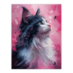 "Artery8 Wall Art Print Maine Coon Cat in Hot Pink Painting Animal Lover Poster - Size: W24"" x H32""" - thumbnail 1
