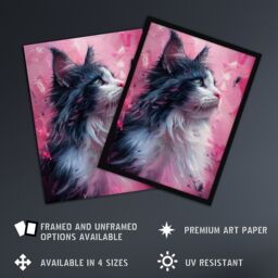 "Artery8 Wall Art Print Maine Coon Cat in Hot Pink Painting Animal Lover Poster - Size: W24"" x H32""" - thumbnail 2