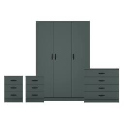 HD Designs 4Pc Bedroom Set 2x3Drawer Bedside, 4Drawer, 3 Dr Wardrobe in Green - thumbnail 8