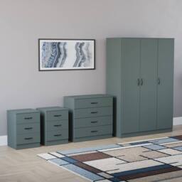HD Designs 4Pc Bedroom Set 2x3Drawer Bedside, 4Drawer, 3 Dr Wardrobe in Green
