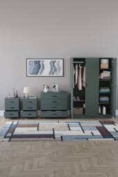 HD Designs 4Pc Bedroom Set 2x3Drawer Bedside, 4Drawer, 3 Dr Wardrobe in Green - thumbnail 3