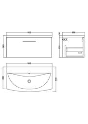 Balterley Modern Bathroom Wall Hung 1-Drawer Vanity & Basin, Light Oak, 800mm in Brown - thumbnail 2