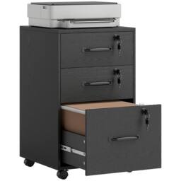 HOMCOM 3 Drawer File Cabinet Rolling Filing Cabinet for A4 & Letter in Black - thumbnail 2