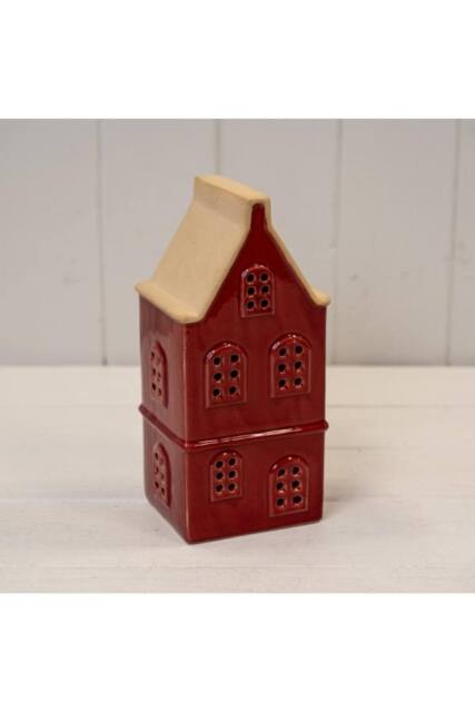 KDMD Medium red Ceramic LED Townhouse with Sand Roof. 6 Hour Timer - image 1