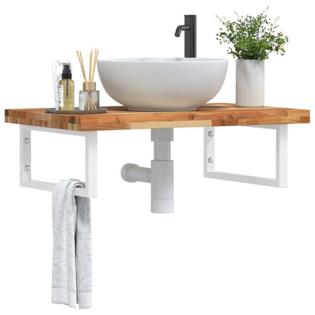 Berkfield Home Basin Shelf Wall Mounted Steel & Solid Wood Acacia in Brown - image 1