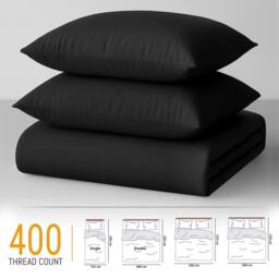 Pamposh 400TC Egyptian Cotton Duvet Cover Set With Matching Fitted Sheet in Black - Size: Super King - thumbnail 7