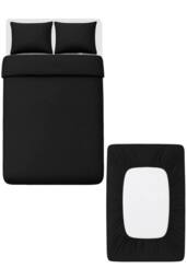 Pamposh 400TC Egyptian Cotton Duvet Cover Set With Matching Fitted Sheet in Black - Size: Super King - thumbnail 1