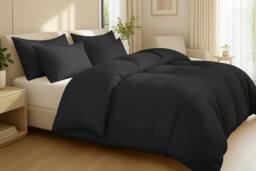 Pamposh 400TC Egyptian Cotton Duvet Cover Set With Matching Fitted Sheet in Black - Size: Super King - thumbnail 3