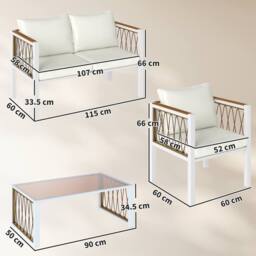 OUTSUNNY 4 Seater Rattan Garden Furniture Set with Metal Frame, Cream White - thumbnail 3