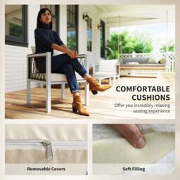 OUTSUNNY 4 Seater Rattan Garden Furniture Set with Metal Frame, Cream White - thumbnail 6