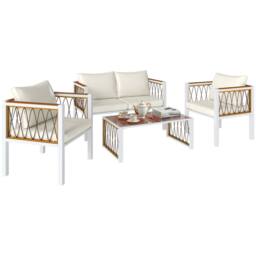 OUTSUNNY 4 Seater Rattan Garden Furniture Set with Metal Frame, Cream White - thumbnail 2