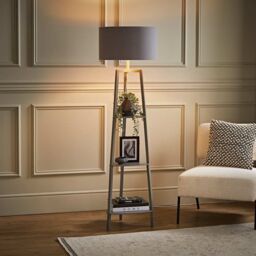 ValueLights Hiru Grey 3 Tier Shelf Floor Lamp with Grey & Copper Shade & Bulb - thumbnail 2