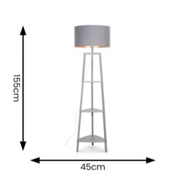 ValueLights Hiru Grey 3 Tier Shelf Floor Lamp with Grey & Copper Shade & Bulb - thumbnail 8