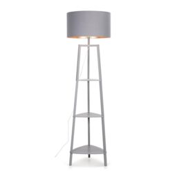 ValueLights Hiru Grey 3 Tier Shelf Floor Lamp with Grey & Copper Shade & Bulb - thumbnail 6