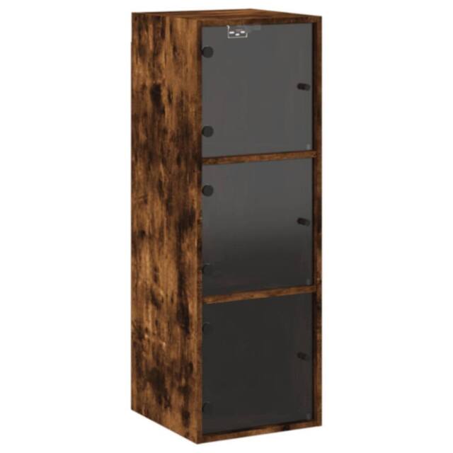 Berkfield Home Wall Cabinet with Glass Doors Smoked Oak 35x37x100 cm in Brown - Size: 35 x 37 x 100 cm - image 1