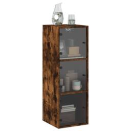 Berkfield Home Wall Cabinet with Glass Doors Smoked Oak 35x37x100 cm in Brown - Size: 35 x 37 x 100 cm - thumbnail 4