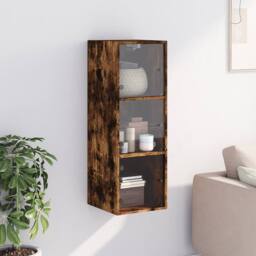 Berkfield Home Wall Cabinet with Glass Doors Smoked Oak 35x37x100 cm in Brown - Size: 35 x 37 x 100 cm - thumbnail 3