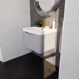 Balterley Arch Wall Hung 1-Drawer Bathroom Vanity, Ceramic Basin, Grey, 600mm in Grey - thumbnail 4
