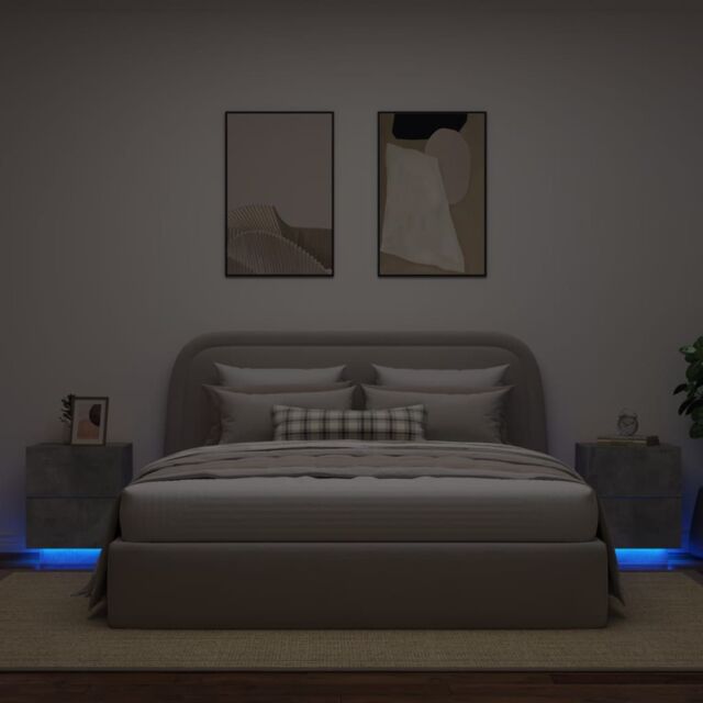 Berkfield Home Bedside Cabinets with LED Lights 2 pcs Concrete Grey Engineered Wood - image 1
