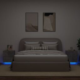 Berkfield Home Bedside Cabinets with LED Lights 2 pcs Concrete Grey Engineered Wood - thumbnail 1