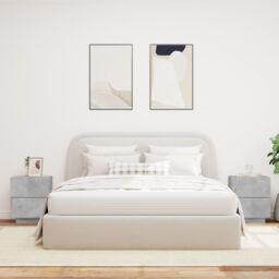 Berkfield Home Bedside Cabinets with LED Lights 2 pcs Concrete Grey Engineered Wood - thumbnail 3