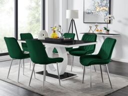 FurnitureboxUK Giovani Rectangular 6 Seat White High Gloss Unique Halo Base Dining Table Black Glass Top 6 Soft Velvet Silver Leg Pesaro Chairs - thumbnail 1