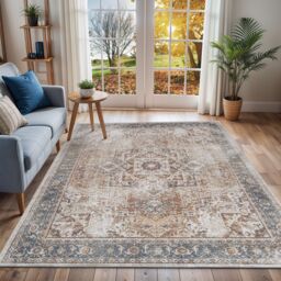 Livabliss Lilian-Washable Brown Blue Vintage Traditional Boho Living Dining Rug in Burnt Orange - Size: 200 cm x 275 cm - thumbnail 8
