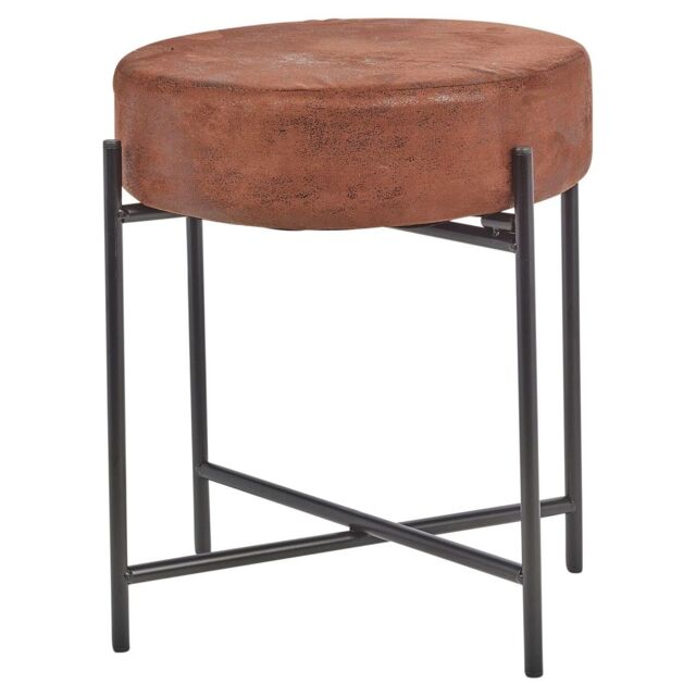 EONLION Brown Faux Leather Stool, Round Padded Seat with Metal Legs - image 1